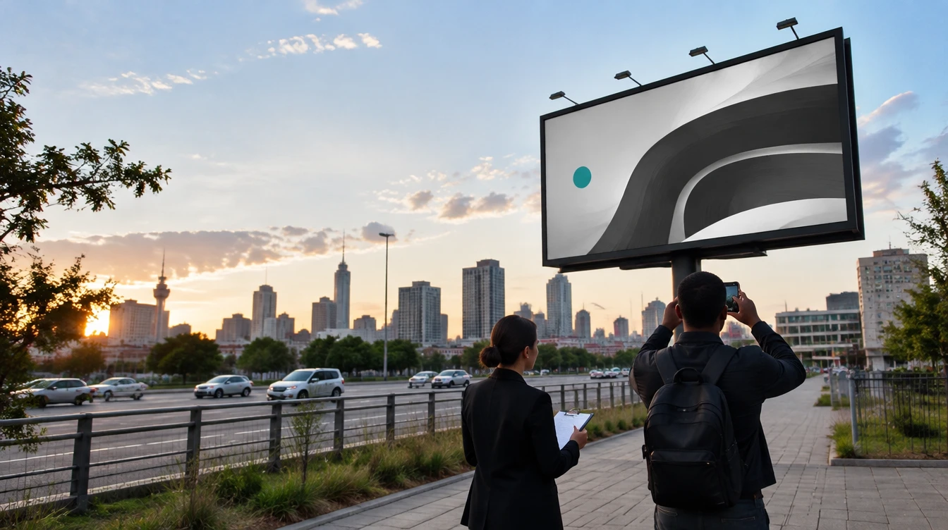 Concept photograph of a South African field team photographing an outdoor advertising face